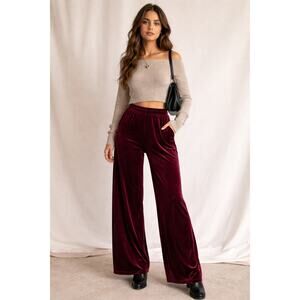 Vintage MINA Collection Burgundy Velvet Pants Made USA Wide Leg L Women